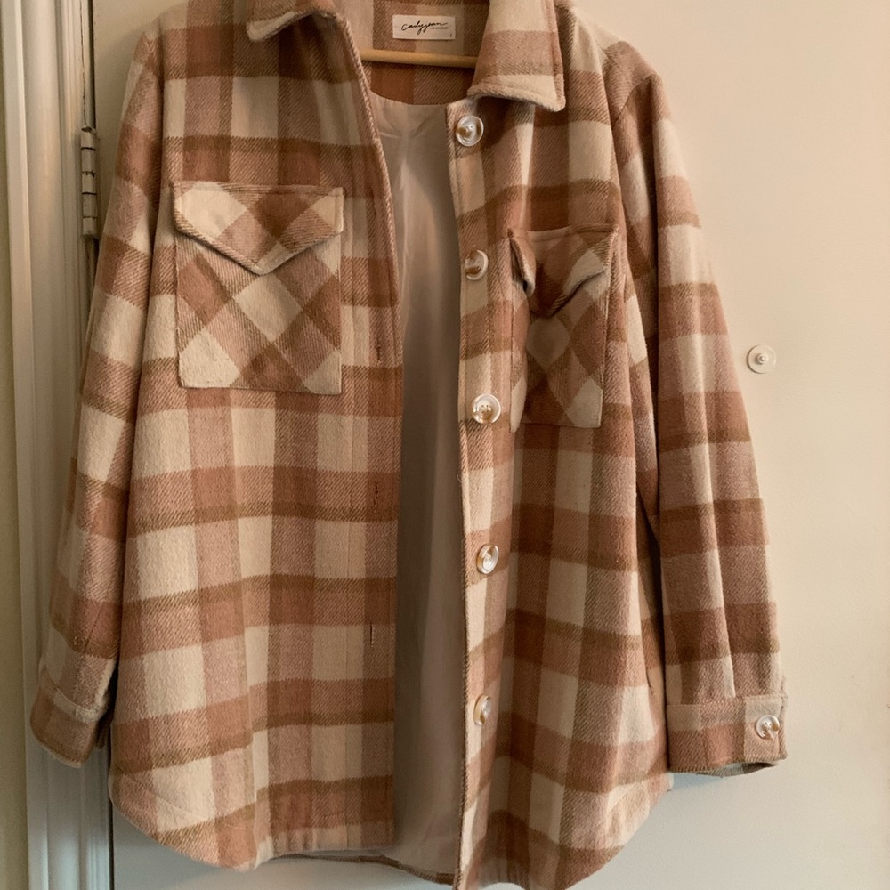 Carly Jean Los Angeles Tan Plaid Utility Jacket